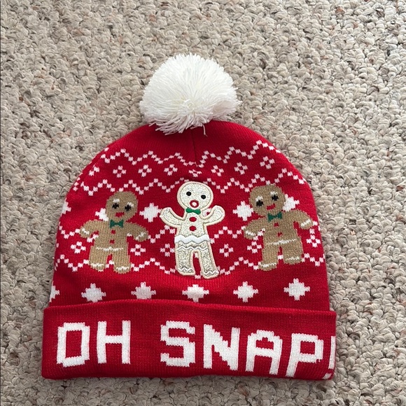 Holiday Time Other - Holiday Time Red Gingerbread Beanie with Pom-Pom